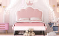 Twin Size Upholstered Princess Bed With Crown Headboard And 2 Drawers,Twin Size Platform Bed With Headboard And Footboard, Pink White Twin White Pu