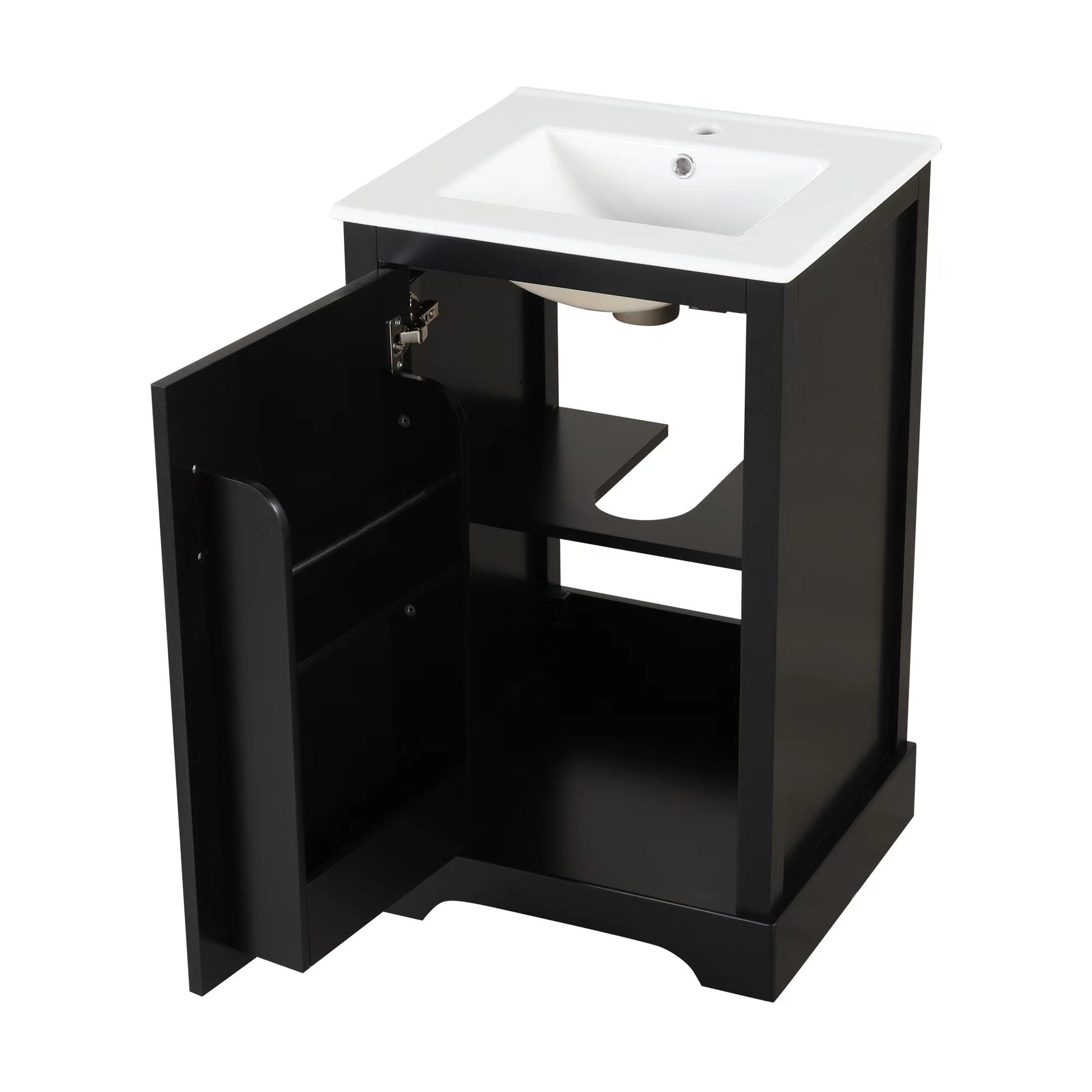 20" Bathroom Vanity With Sink, Bathroom Cabinet With Soft Closing Door, Storage Rack And Adjustable Shelve, Black Black Mdf