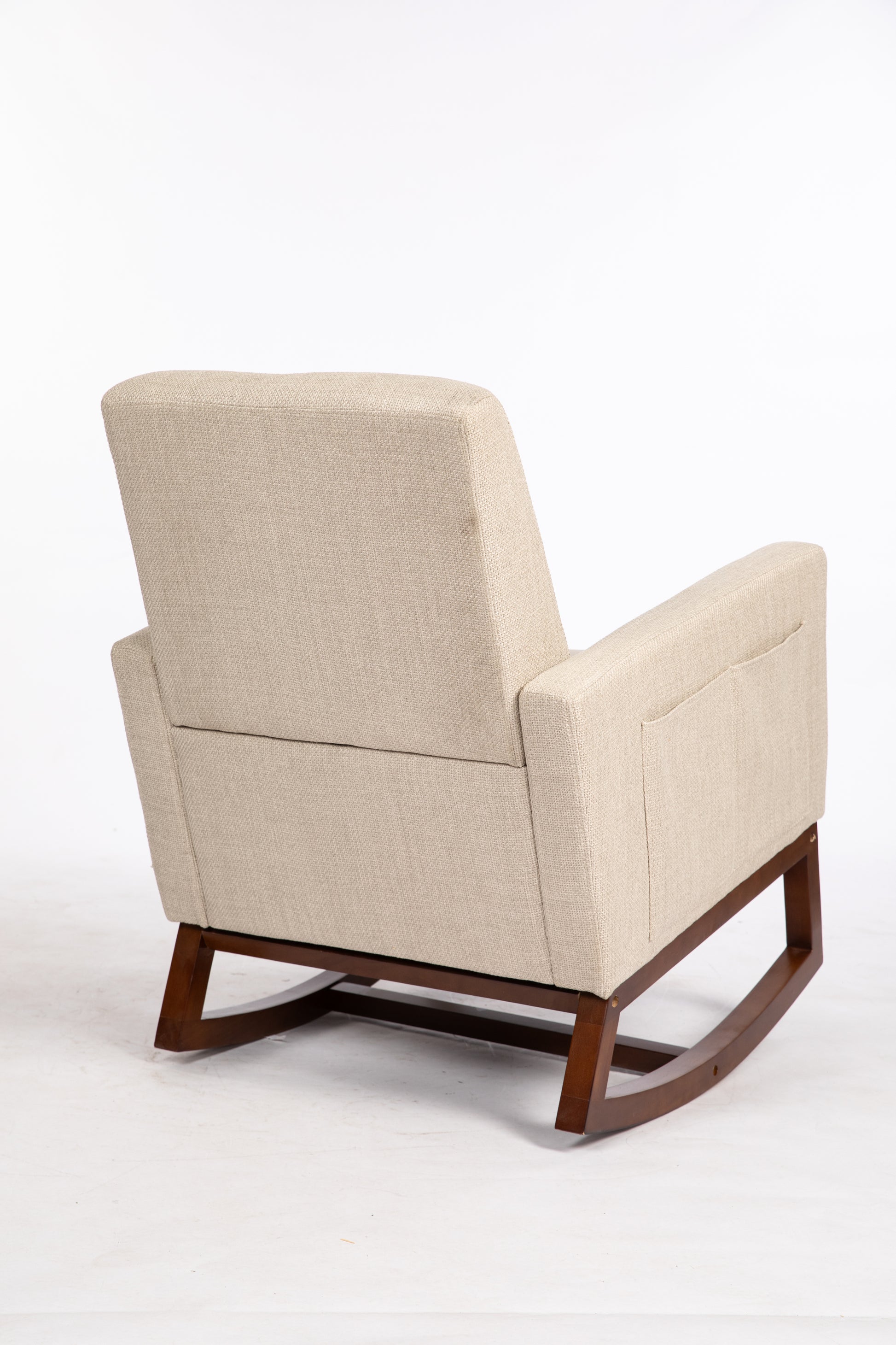 Mid Century Modern Accent Chair With Wood Frame, Upholstered Living Room Chairs With Waist Cushion, Reading Armchair For Bedroom Sunroom Grey White Linen