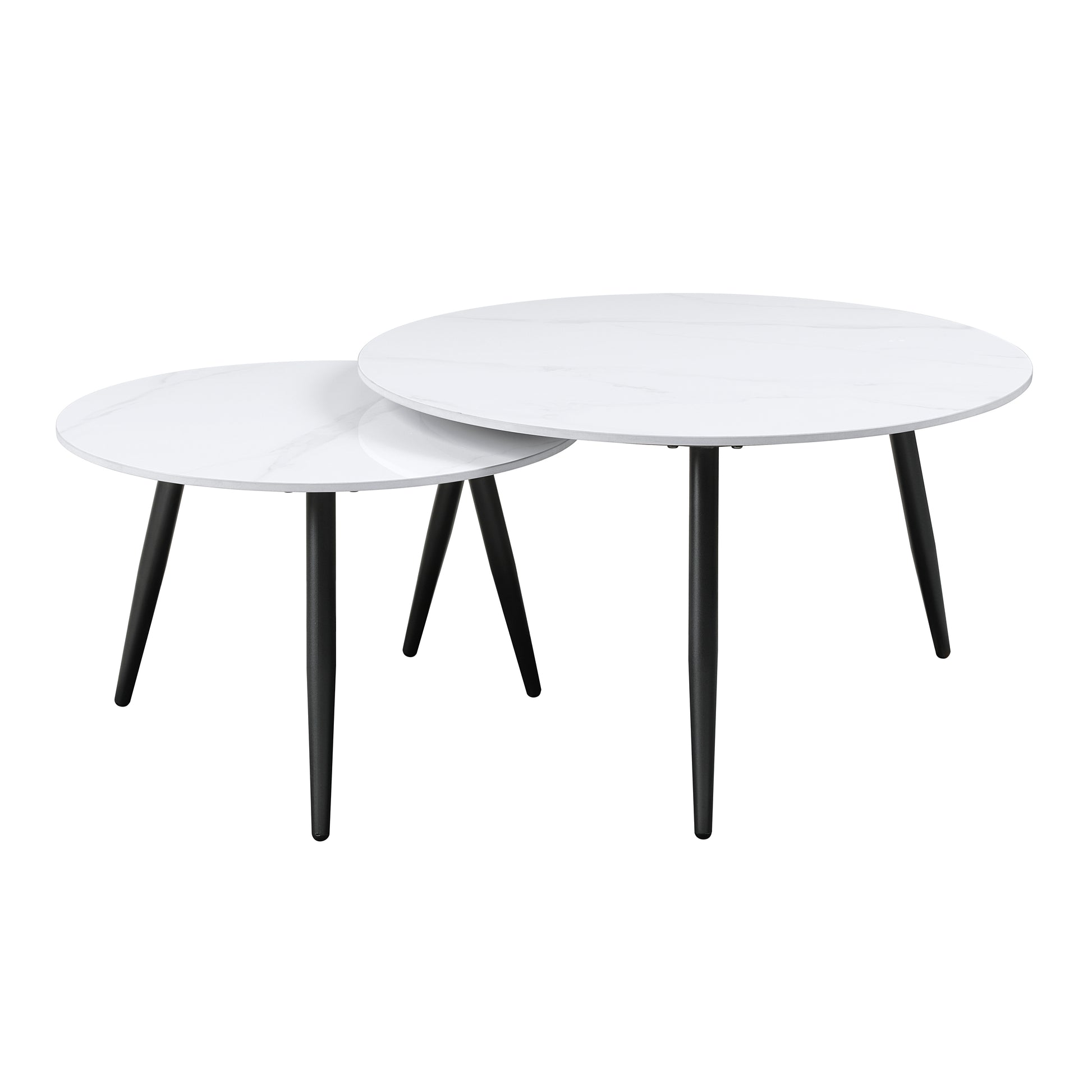 Modern Style Nesting Cocktail Tables And Side Table 3 Piece Occasional Table Set Black Metal Legs White Sintered Stone Top Black,White Primary Living Space Modern Metal,Sintered Stone