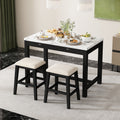 5 Piece Modern Faux Marble Versatile Bar Table Set With Storage Drawers And Padded Stools, Ideal For Space Saving Dining Nooks Or Small Kitchens Black Black Solid Wood Mdf