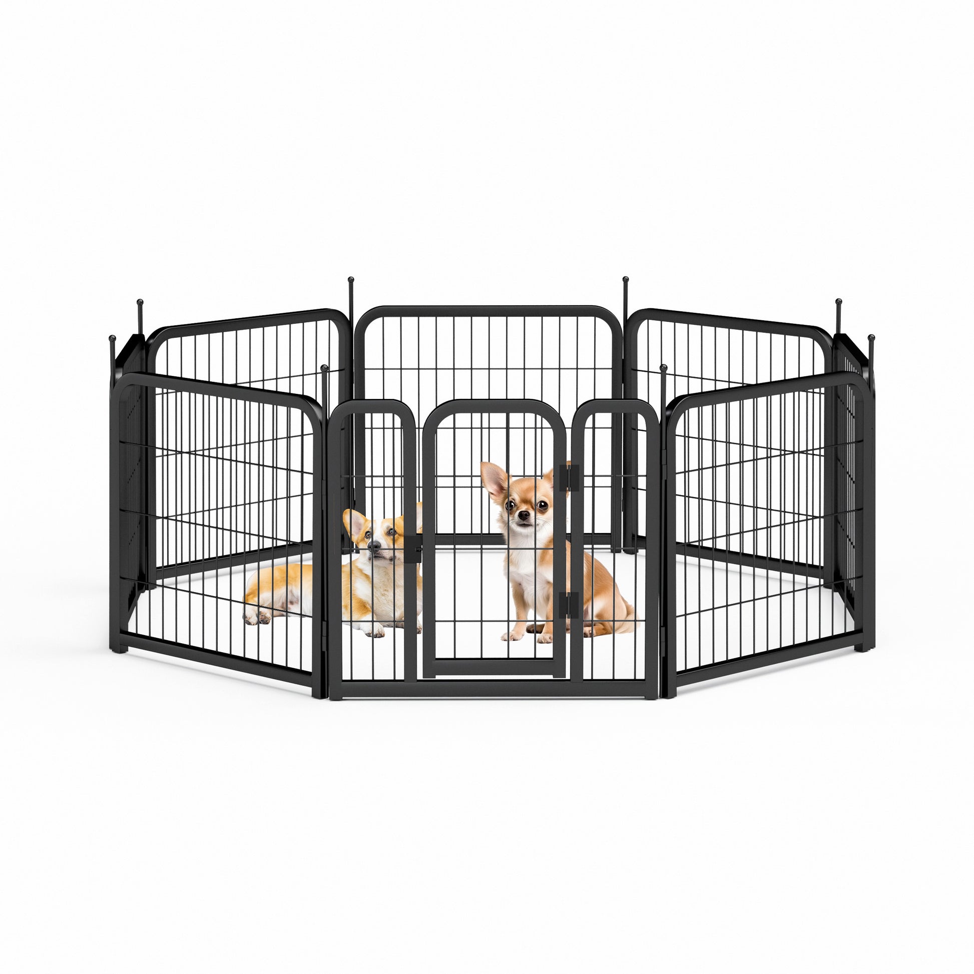 Dog Playpen Outdoor, 8 Panel Dog Fence 24" Pet Pen For Small Dogs Pet Exercise Pen For Puppy Rabbit Small Animals Portable Playpen For Rv Camping Garden Yard, Indoor. Black, 22.2'' W X 23.6'' H. Black Iron