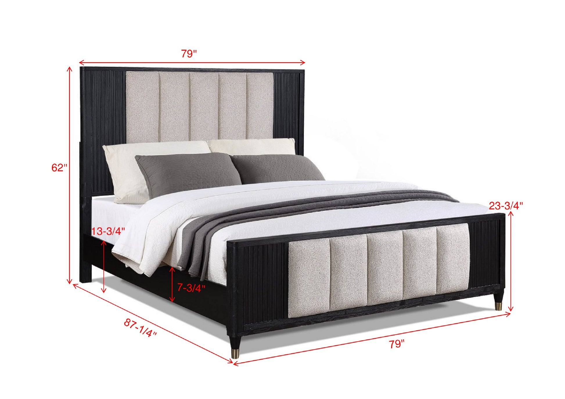 1Pc Black Finish King Upholstered Panel Bed Upholstered Headboard Footboard Metal Legs Protection Wooden Bedroom Furniture Queen Beige White,Black Brown Wood Bedroom Contemporary Panel Wood