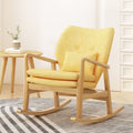 Elegant Solid Wood Rocking Chair With Yellow Linen Cushion Yellow Fabric