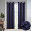 Solid Blackout Triple Weave Grommet Top Curtain Panel Pair Navy Polyester