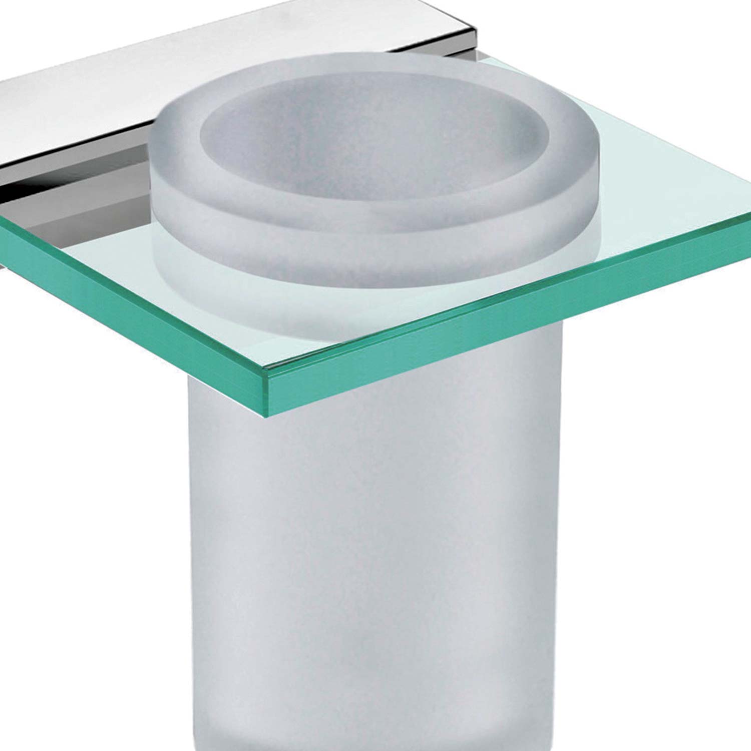 Dax Venice Bathroom Single Tumbler Toothbrush Holder Tempered Clear Glass Brushed Finish Steel Gray Brass