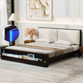 King Size Platform Bed Frame With Upholstery Headboard And Bookshelf In Footboard And Led Light Strips, Espresso King Espresso Solid Wood Mdf