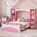 Castle Shaped Wooden Bed With Storage Shelf, Dreamy Twin Size Platform Bed For Kids Bedroom, Pink White Expected Arrival Time:8.14 Twin Pink White Wood