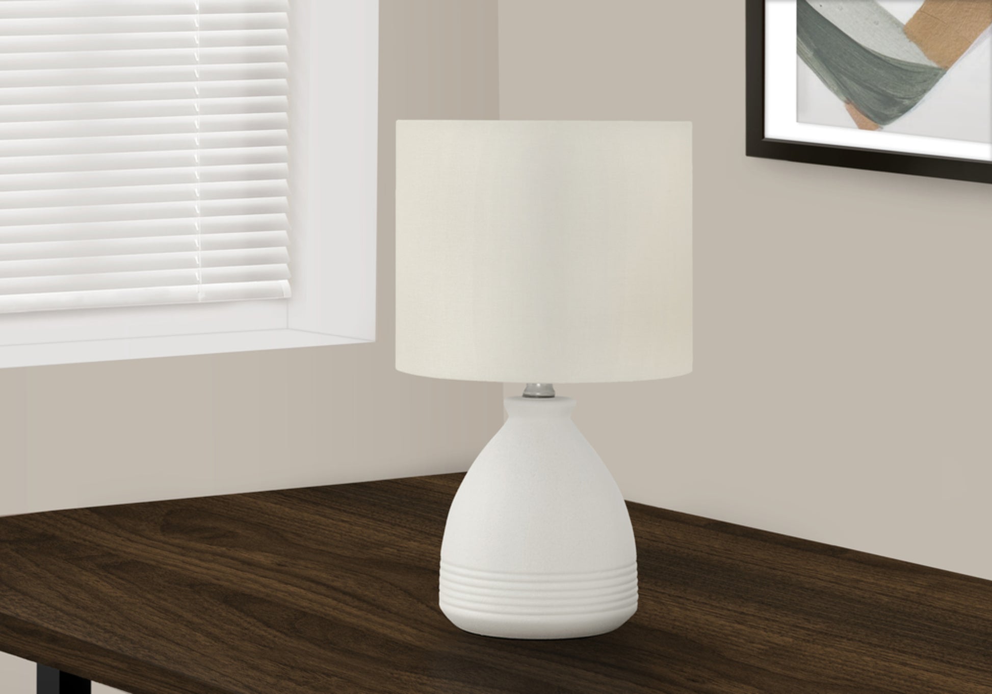 Lighting, 17"H, Table Lamp, Cream Ceramic, Ivory Cream Shade, Modern Cream Ceramic