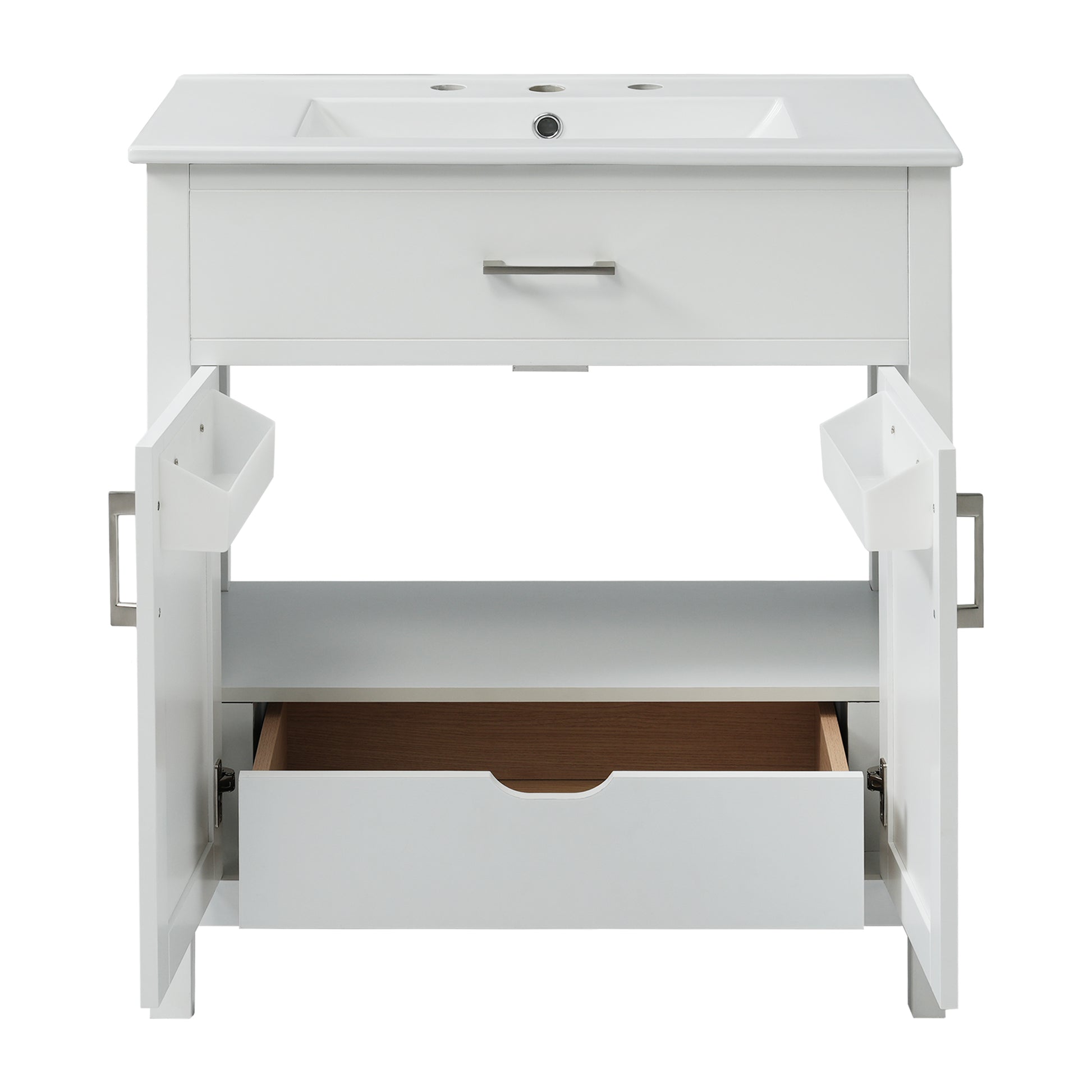 30 Inch Bathroom Vanity With Ceramic Sink And Large Storage The Perfect Choice For Small Bathrooms White Bathroom Solid Wood Mdf