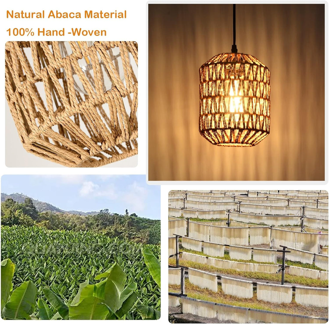 Plug In Pendant Light With Led Bulb, Rattan Hanging Lamp With 16Ft Dimmable Cord, Hand Woven Wicker Plug In Chandelier, Boho Hanging Lights Fixture With Plug In Cord For Bedroom Hallway Foyer Brown Rattan Metal