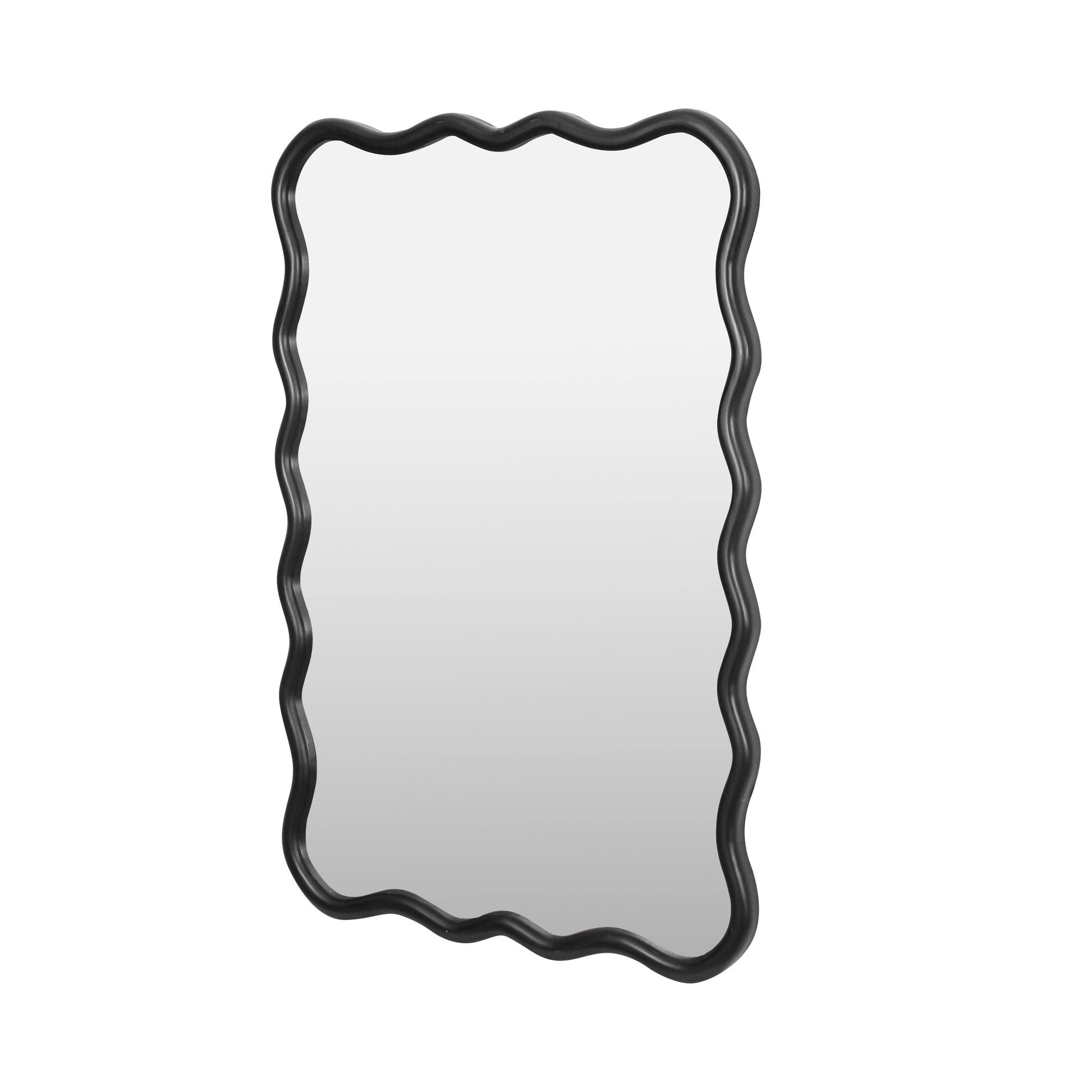Solid Wood Wavy Rectangle Mirror Black 40" X 28" Modern Mirror Wall Decor For Bathroom, Bedroom, Living Room, Dining Room, Cloakroom, Entryway Antique Black Glass Solid Wood