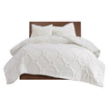 3 Piece Tufted Cotton Chenille Geometric Duvet Cover Set Queen Off White Cotton