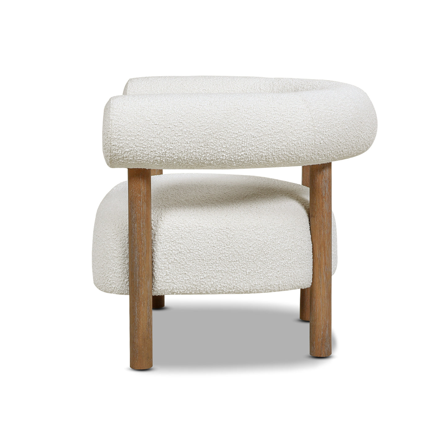 Fuji 37" Mid Century Modern Barrel Accent Arm Chair, Ivory White Boucle White Foam Boucle