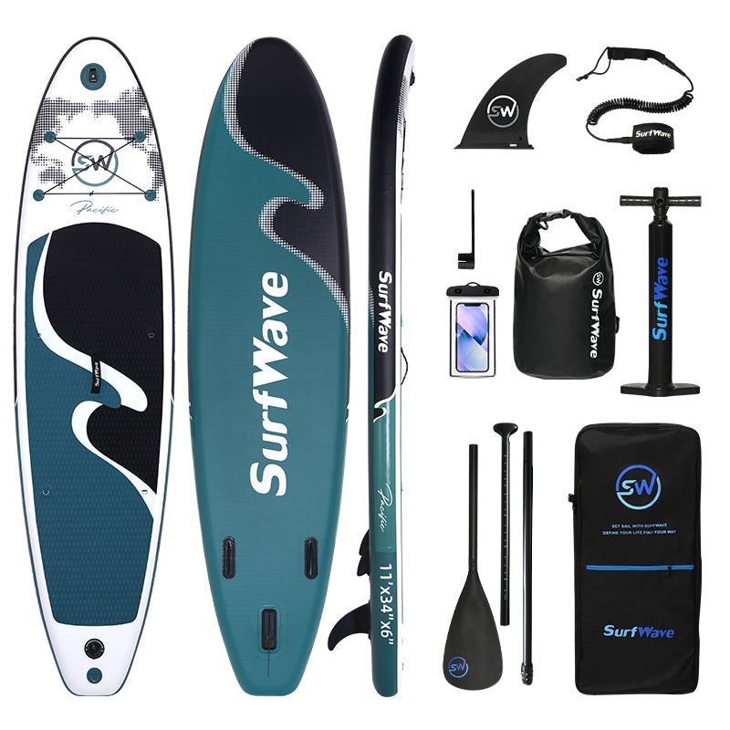 Inflatable Stand Up Paddle Board 11'X34"X6" With Accessories Water Sports Black Green Anti Slip Garden & Outdoor American Design,Beach Multifunctional Pvc