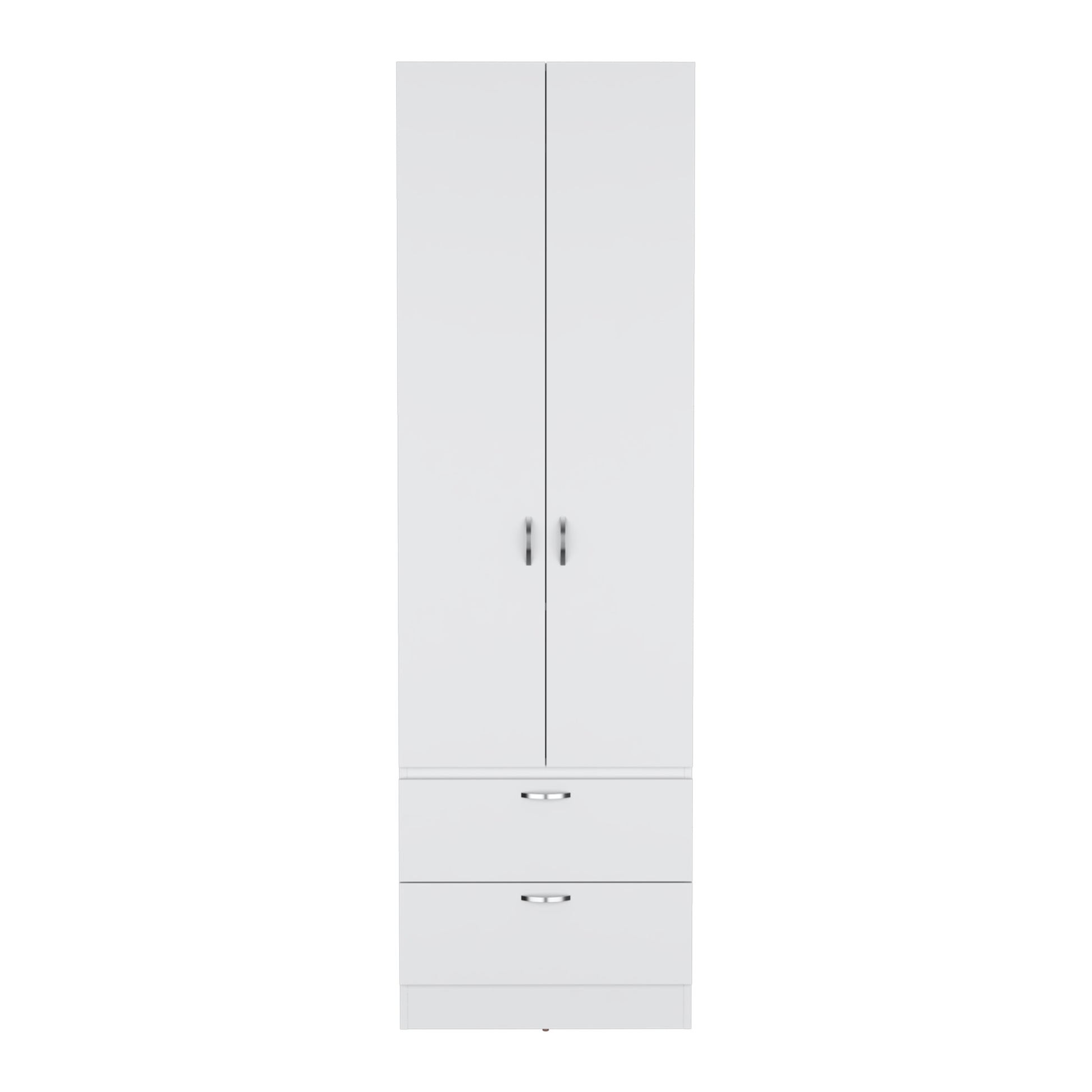 Vico Armoire Wardrove 76" H, Hanging Rod, 2 Drawers, 1 Shelf, White White Solid Wood Mdf Engineered Wood