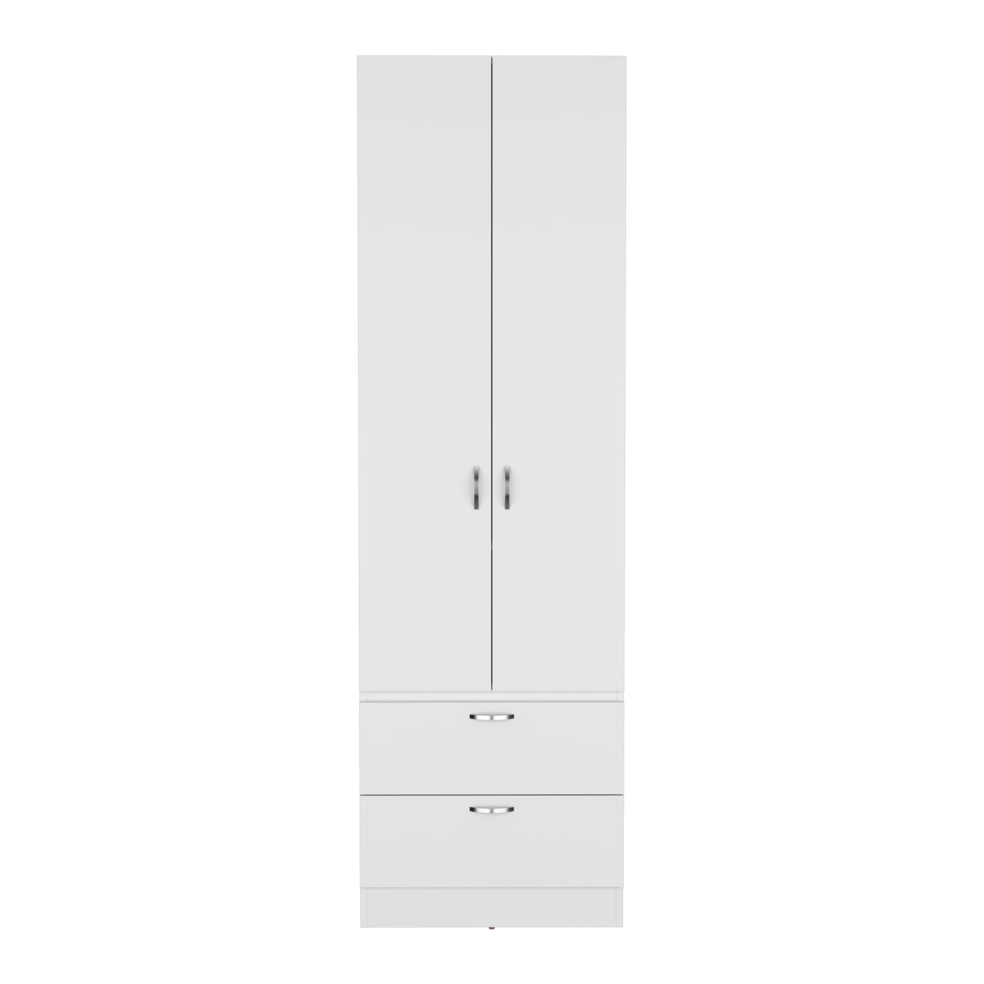 Armoire Wardrove 76" H, Hanging Rod, 2 Drawers, 1 Shelf, White White Solid Wood Mdf Engineered Wood