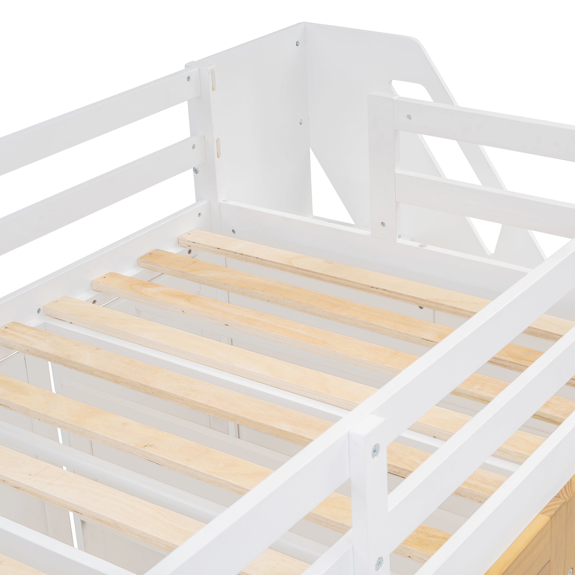 Modern Loft Bed With Two Tone Storage Stairs And Pull Out Wardrobes, White Twin White Solid Wood Mdf