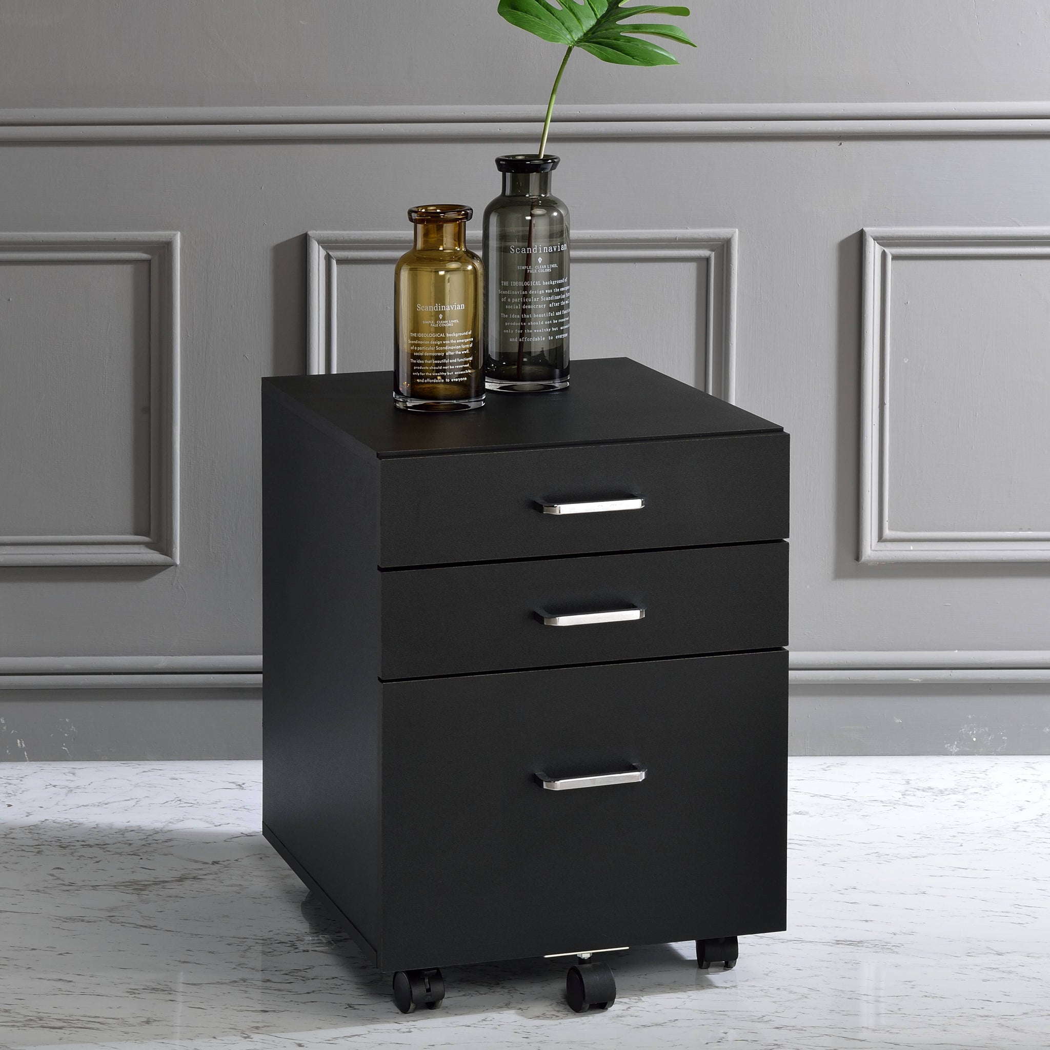 Black And Chrome 3 Drawer Rectangular File Cabinet Filing Cabinets 3 4 Drawers Black Silver Modern Wood Metal