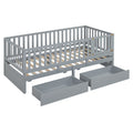 Twin Size Wood Daybed With Fence Guardrails And 2 Drawers, Split Into Independent Floor Bed & Daybed, Gray Old Sku :Lp000881Aae Twin Gray Solid Wood Mdf