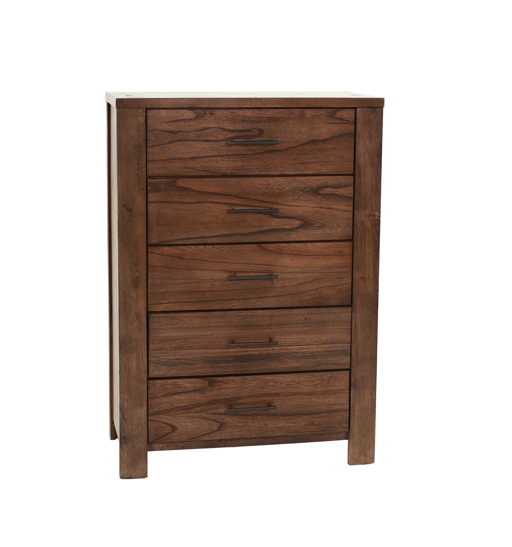 Oak Finish 1Pc Chest Of Drawers Wooden Texture 5X Drawers Storage Bedroom Furniture Oak Bedroom Contemporary,Modern,Transitional Rubberwood Particle Board Mdf,Rubber Wood
