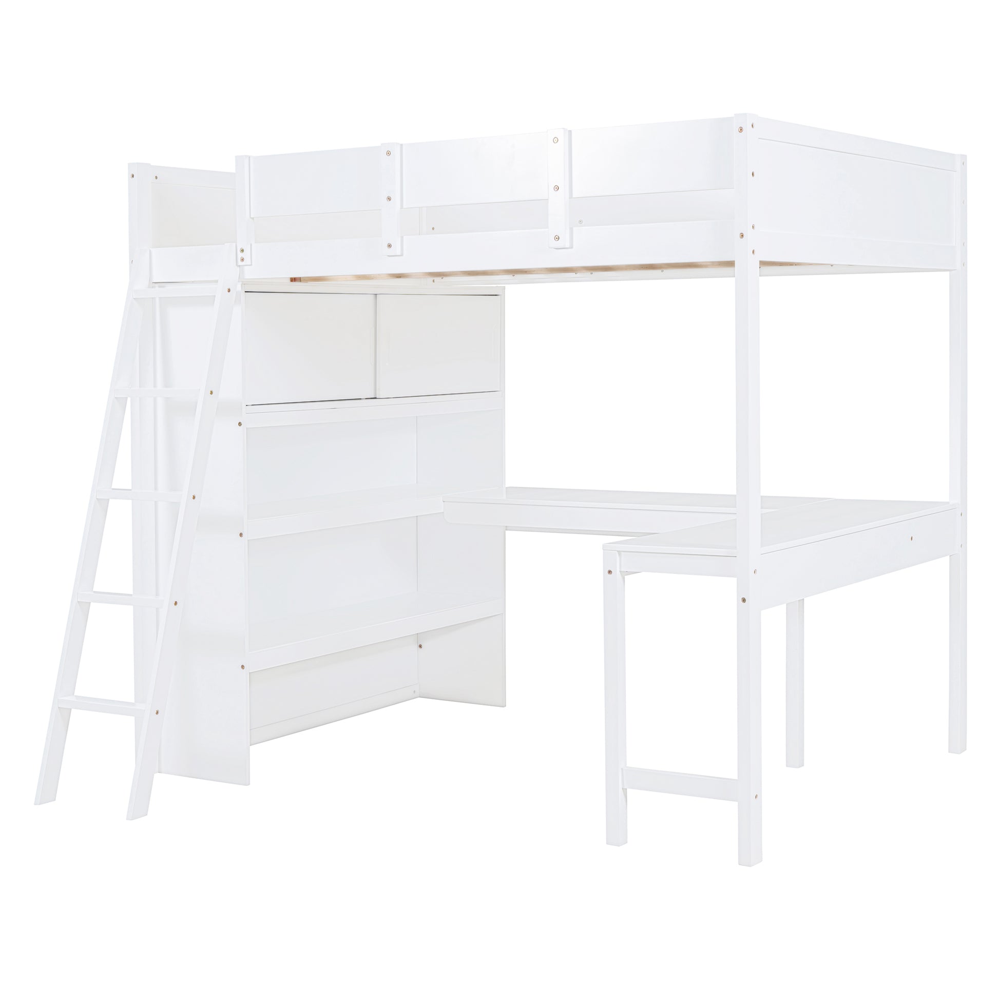 Full Size Loft Bed With Desk And Shelf White Full White Solid Wood