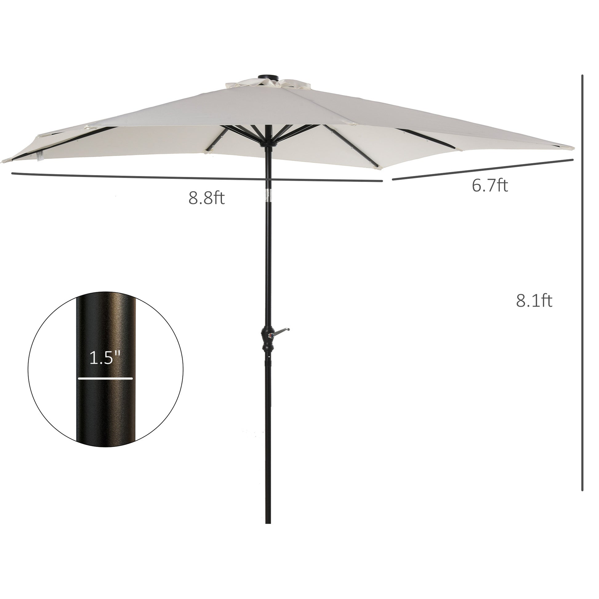 Outsunny 9' X 7' Solar Umbrella, Led Lighted Patio Umbrella For Table Or Base With Tilt & Crank, Outdoor Umbrella For Garden, Deck, Backyard, Pool, Beach, White White Steel