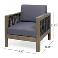 Outdoor Acacia Wood Club Chair With Wicker Accents, Gray Mixed Gray Brown, 30.25