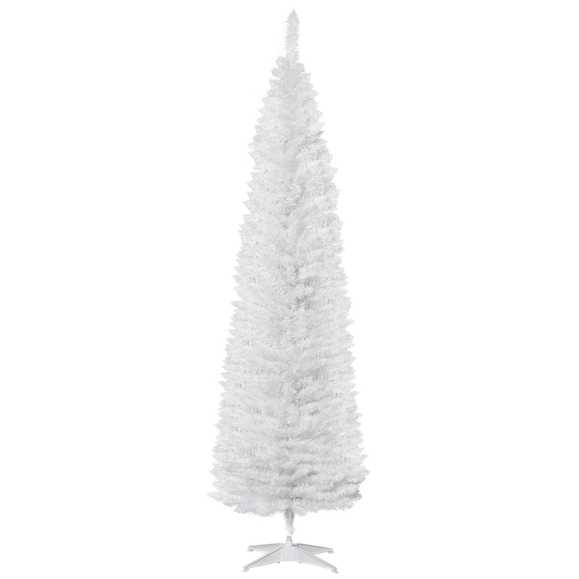 Homcom 7' Artificial Pencil Christmas Tree, Slim Xmas Tree With 499 Realistic Branch Tips And Plastic Stand, White White Polyvinyl Chloride