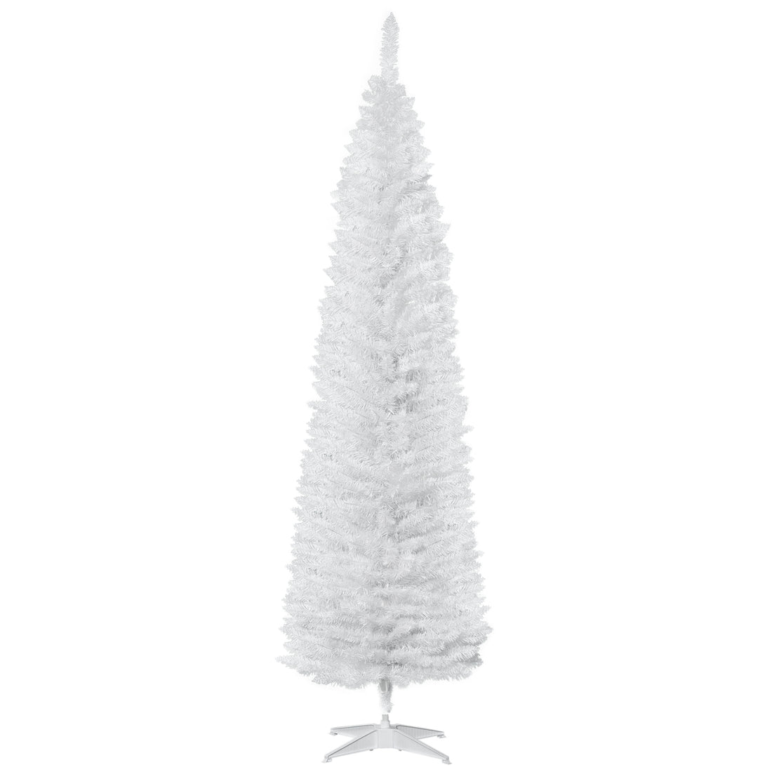 Homcom 7' Artificial Pencil Christmas Tree, Slim Xmas Tree With 499 Realistic Branch Tips And Plastic Stand, White White Polyvinyl Chloride