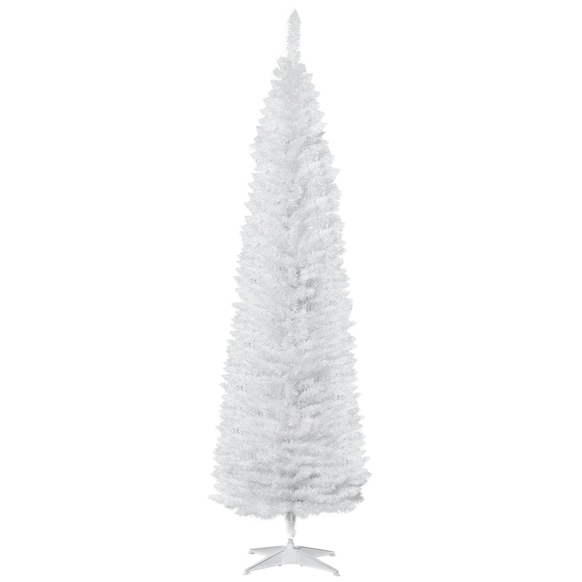 Homcom 7' Artificial Pencil Christmas Tree, Slim Xmas Tree With 499 Realistic Branch Tips And Plastic Stand, White White Polyvinyl Chloride