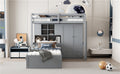 Twin Bunk Bed With Drawers, Wardrobe, Storage Shelves And Hydraulic Bed,Grey Grey Mdf Lvl