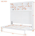 Queen Size Murphy Bed Wall Bed With Top Shelves & Usb,White Queen White Plywood