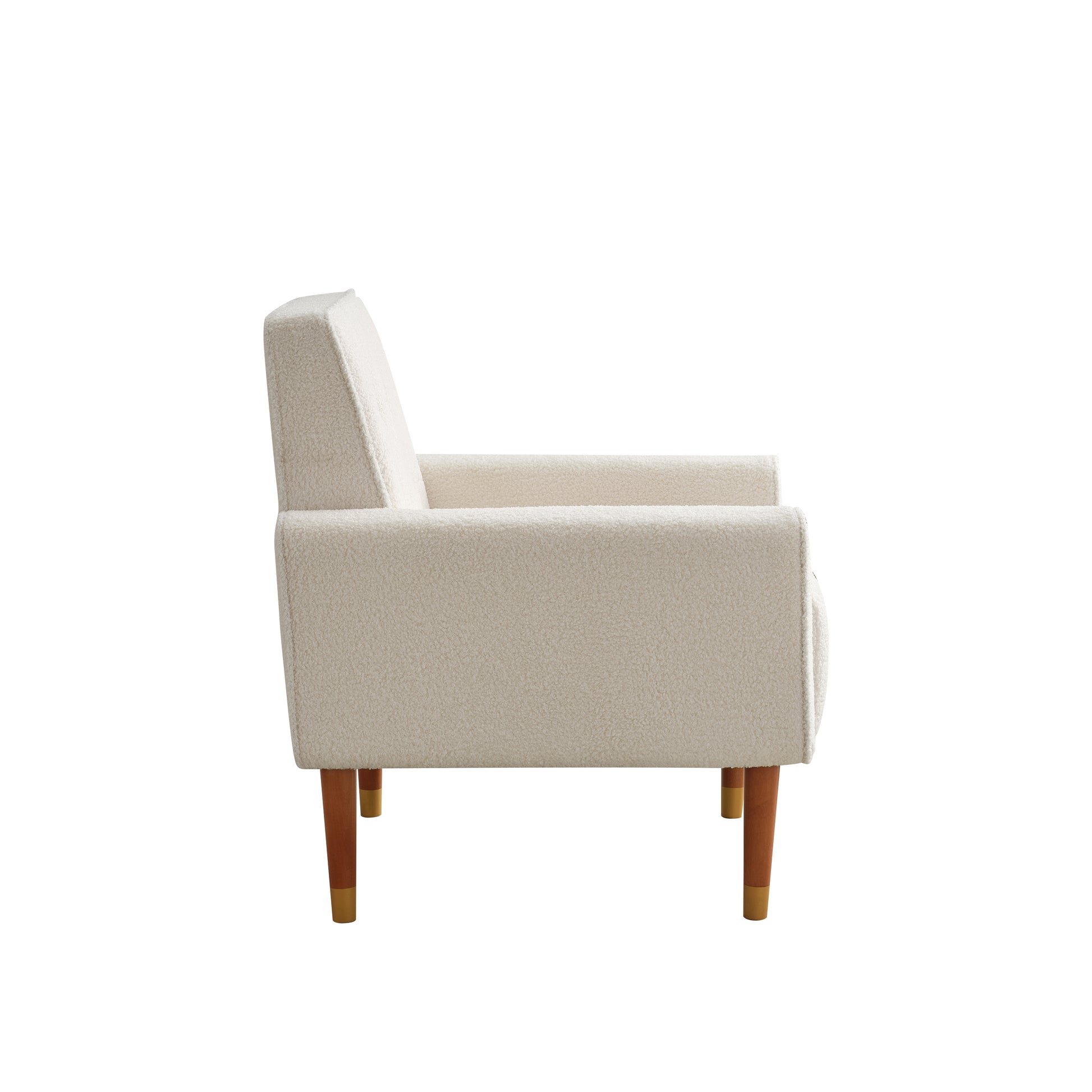 Mirod Classic Biscuit Style Accent Chair Comfortable Armrests, Soft Fabric, Elegant Solid Wood Legs With Gold Finish, Easy Assembly Beige Boucle