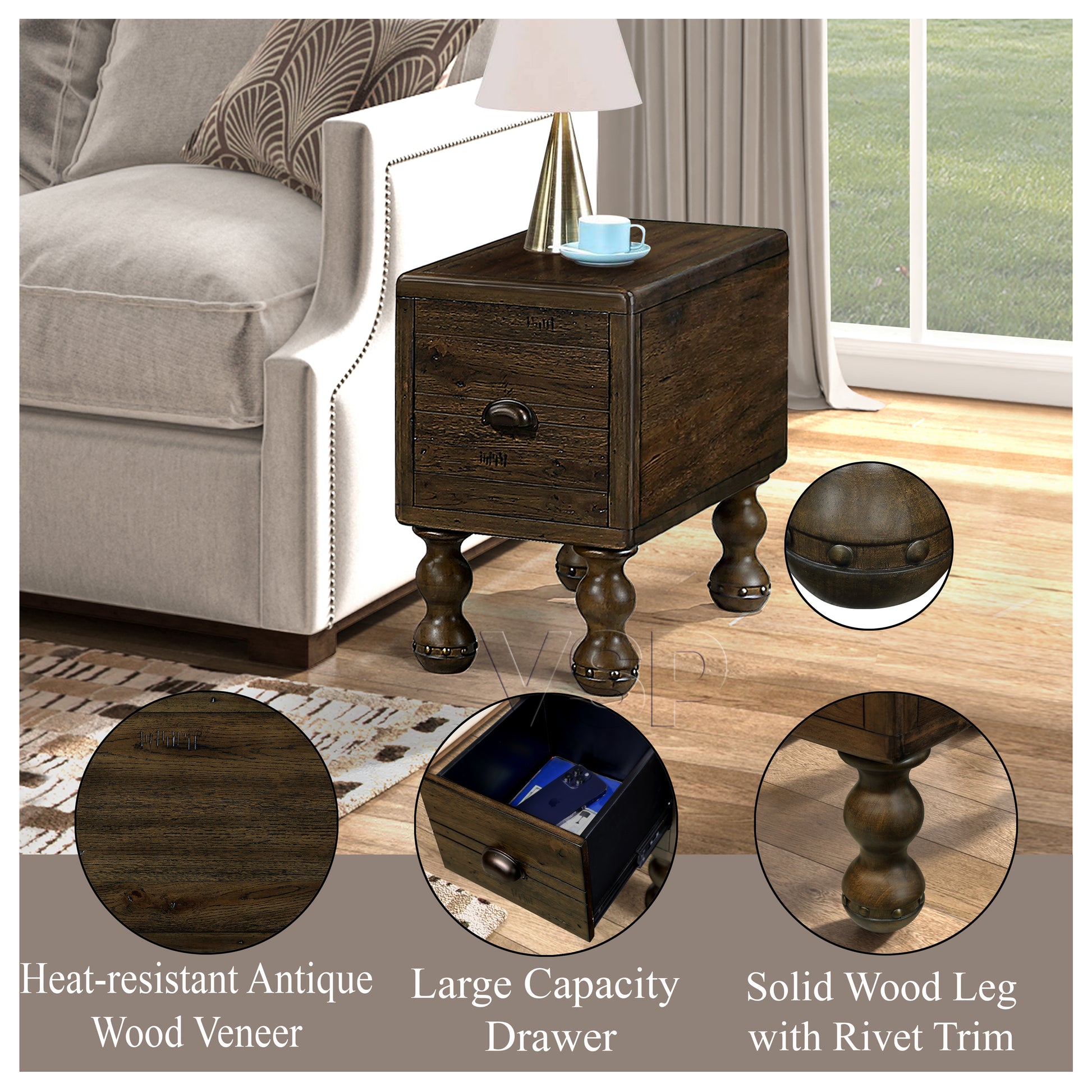 Rectangle Living Room Coffee Table Set, 3 Piece Solid Wood Living Room Table Set, 1 Coffee Table And 2 End Table, Wood Center Table Tea Table Set With Rivet Decoration Legs.Easy Assembly, Espresso Espresso Pine