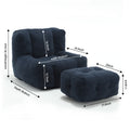 Fluffy Bean Bag Chair, Comfortable Bean Bag For Adults And Children, Super Soft Lazy Sofa Chair With Memory Foam And Ottoman, Indoor Modern Focus Bean Bag Chair For Living Room, Bedroom, Apartment Blue Velvet