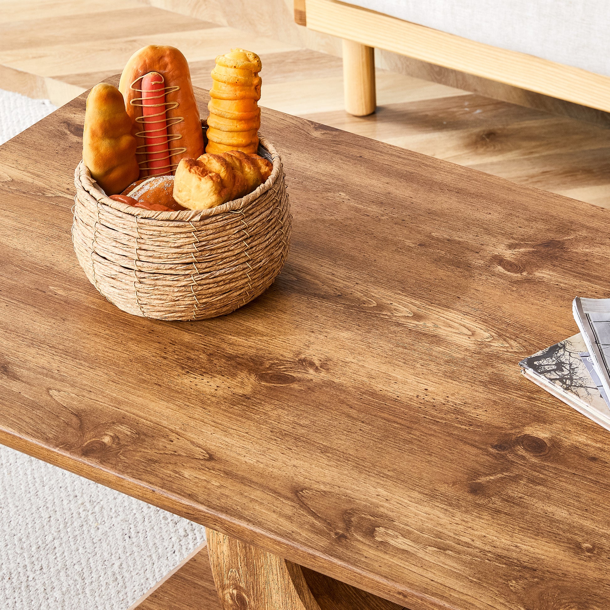 Modern Simple Luxury Rectangular Coffee Table In Wood Color. The Computer Desk. The Game Table. Suitable For Dining Room, Living Room, Terrace, Kitchen. 47 "X 25.6" 18" Wood Mdf