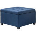 Homcom Fabric Tufted Storage Ottoman With Flip Top Seat Lid, Metal Hinge And Stable Eucalyptus Wood Frame For Living Room, Entryway, Or Bedroom, Blue Blue Polyester