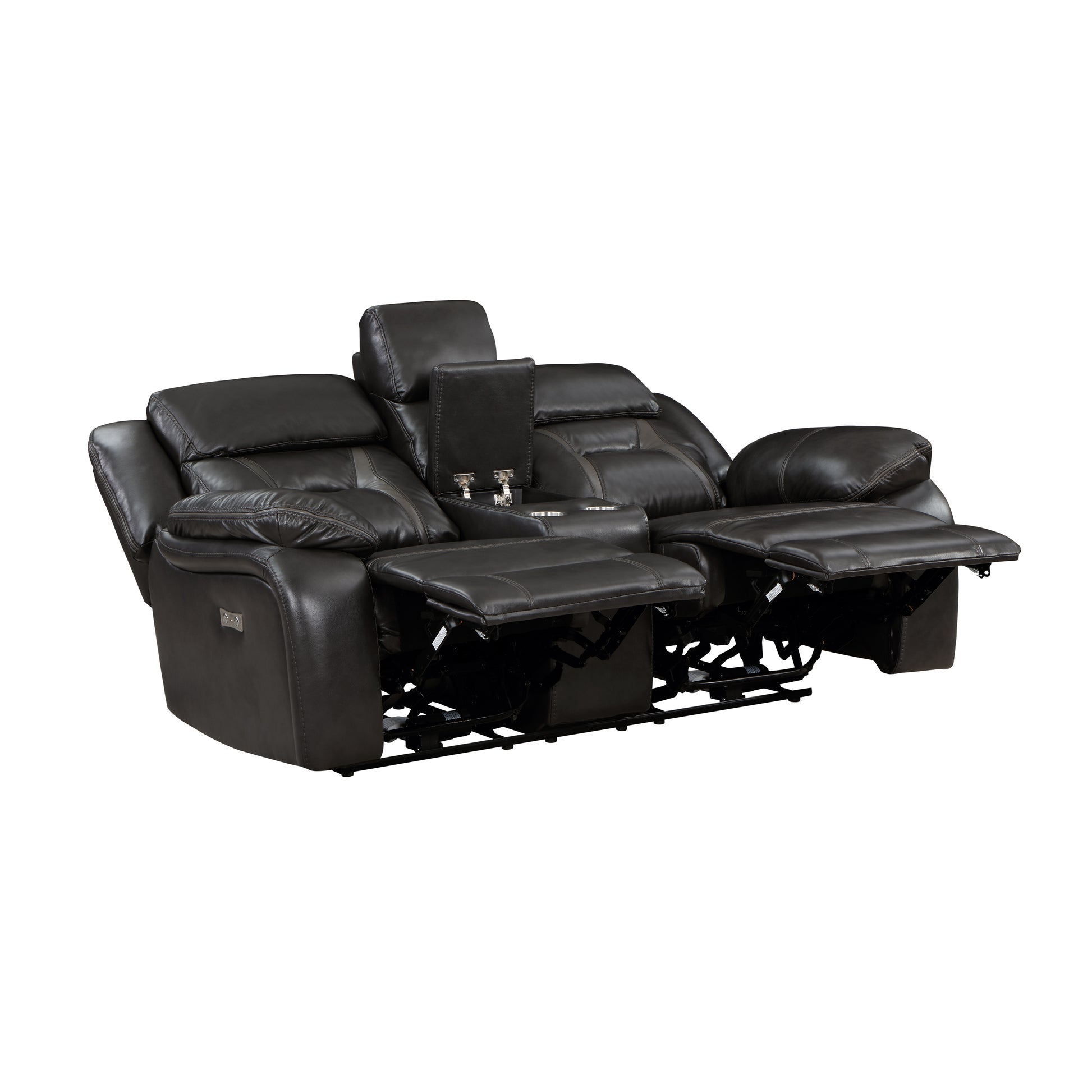 2Pc Power Reclining Sofa Set Modern Design Living Room Furniture Sofa And Loveseat With Center Console Dark Grayfaux Leather Upholstery Usb Ports Contemporary Home Dark Gray,Light Gray Faux Leather Wood Primary Living Space Contemporary,Modern,Ultra