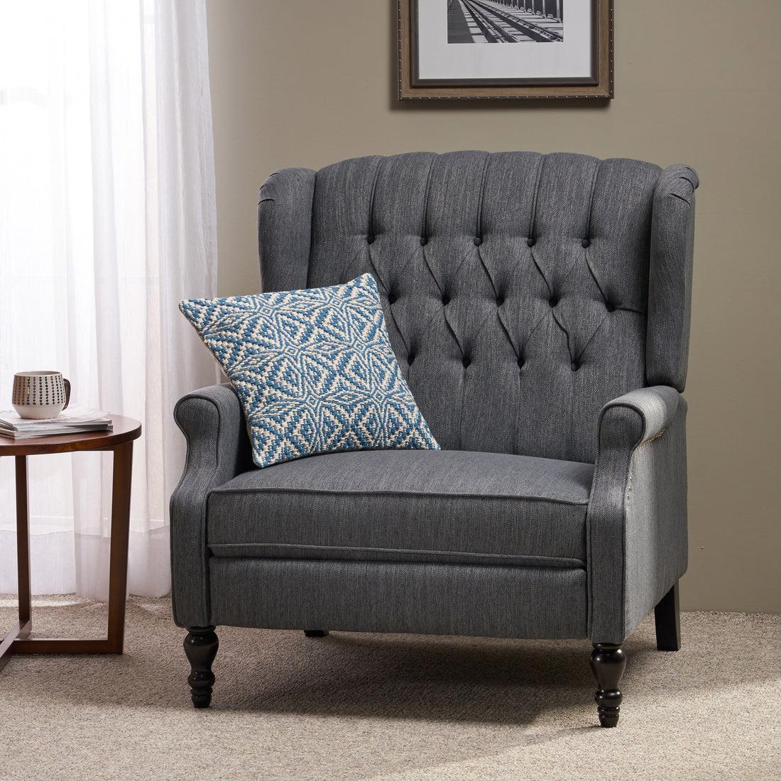 One And Half Seater Recliner Charcoal Fabric