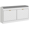 Homcom Shoe Bench, Entryway Bench With 2 Flip Drawers, Seating Cushion, And 2 Vents For 8 Pairs Of Shoes For Hallway, White White Mdf