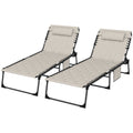 Outsunny Folding Chaise Lounge Set With 5 Level Reclining Back, Outdoor Lounge Tanning Chair With Padded Seat, Side Pocket & Headrest For Beach, Yard, Patio, Khaki Khaki Steel