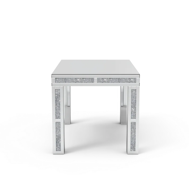 51.18" Mirrored Glass Dining Table With 4 Legs And Crushed Diamond Inlay Silver Seats 6 Mirrored Finish Desk And Hutch Primary Living Space Modern Freestanding Rectangular Kitchen & Dining Tables