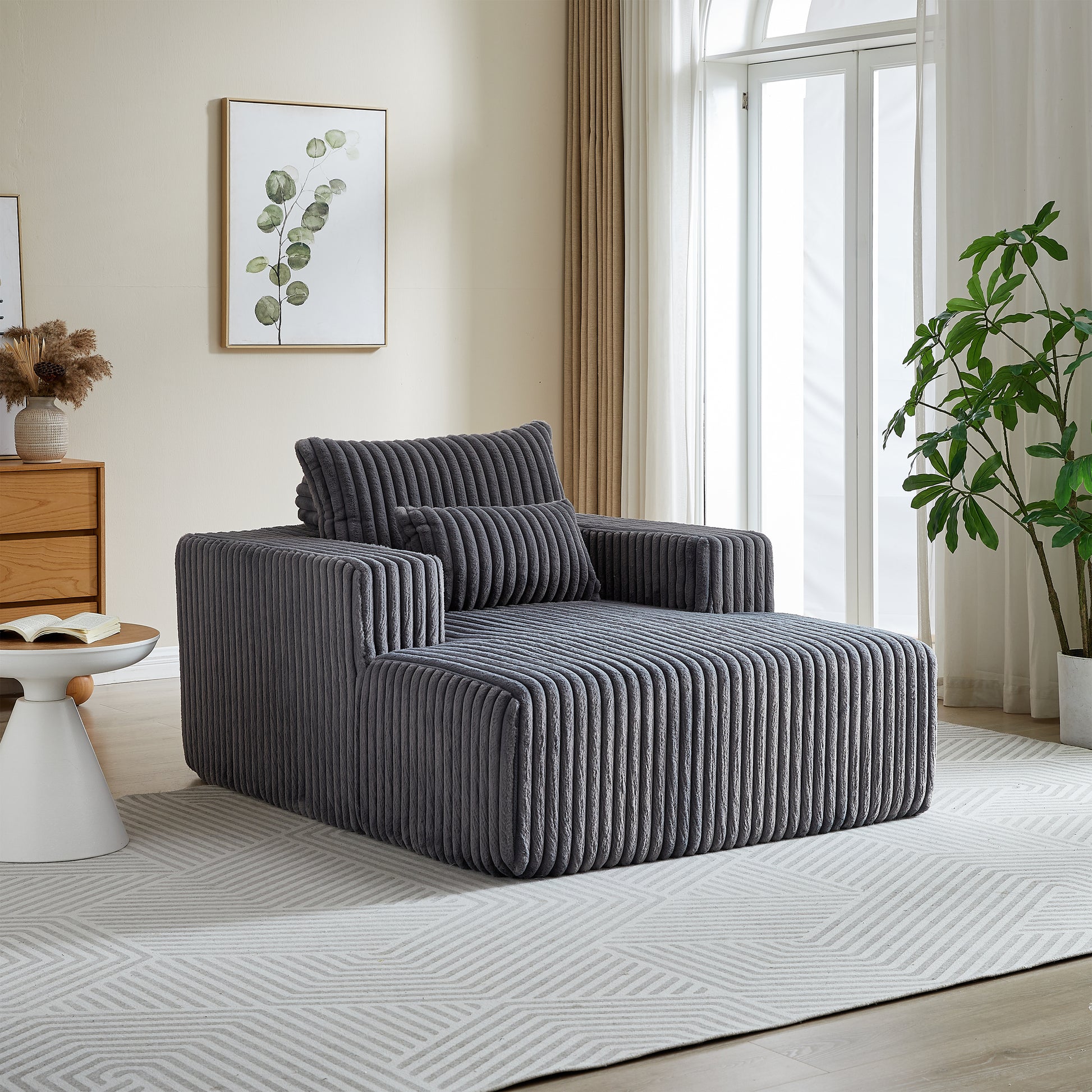62.5 Inch Corduroy Sponge Sofa Lounge Chair,No Assembly Required,Fluffy Modern Sleeper Chair For Indoor Living Room Bedroom Grey Foam Corduroy 1 Seat