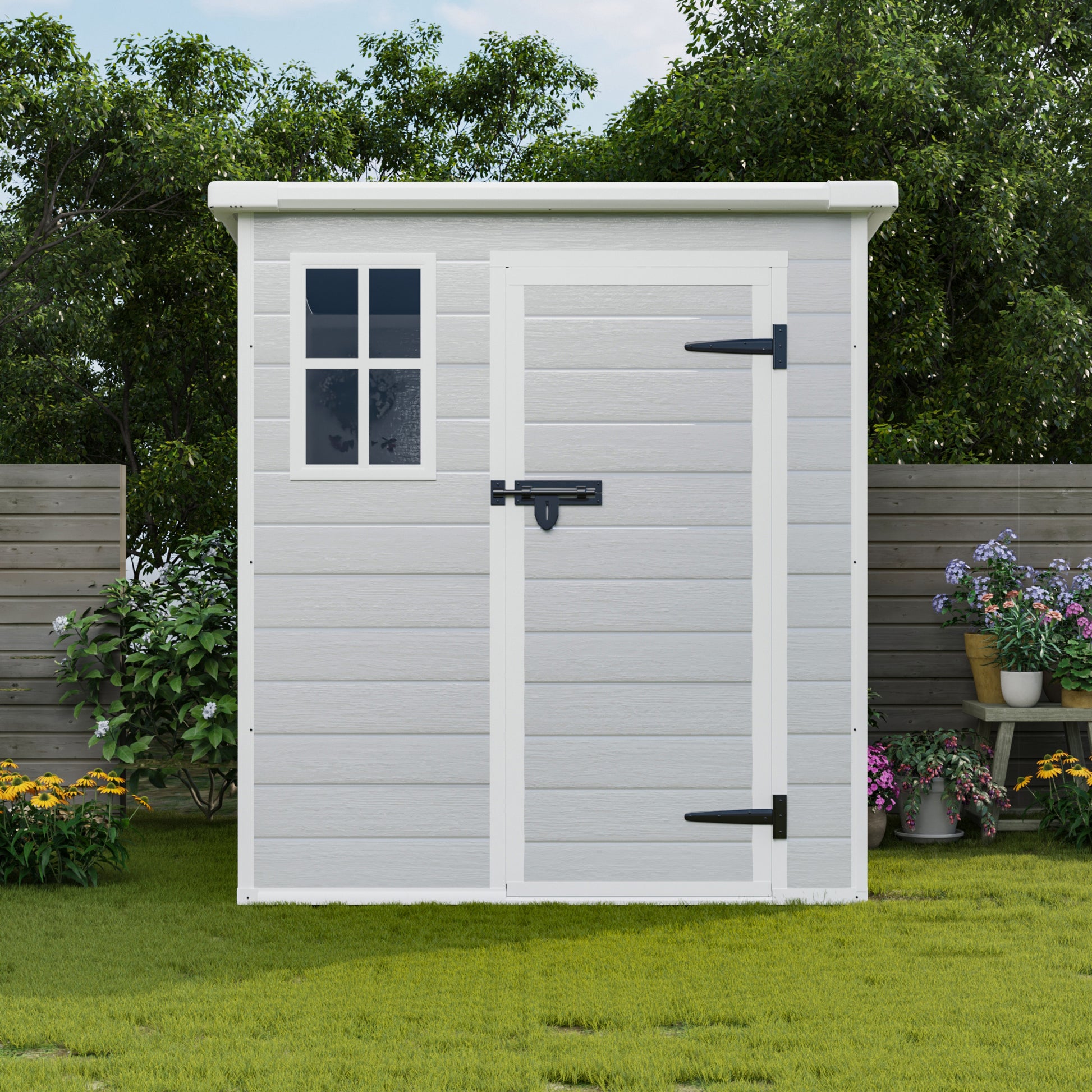 6X6 Ft Storage Shed, Waterproof Resin Outdoor Storage Shed With Floor & Window & Lockable Doors And Vents, Tool Shed For Bike, Garden, Backyard,Lawn, All Weather Use, Light Grey Gray Primary Living Space Polypropylene