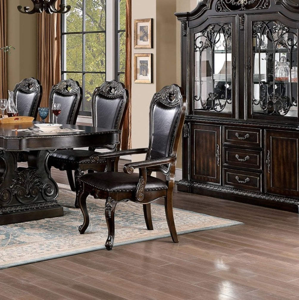 Luxurious Classic Design 2Pcs Arm Chairs Walnut Solid Wood Dining Room Dark Brownseats Formal Furniture Dark Brown,Walnut Dining Room Luxury,Traditional,Vintage Arm Chair Rubberwood Solid Back Set