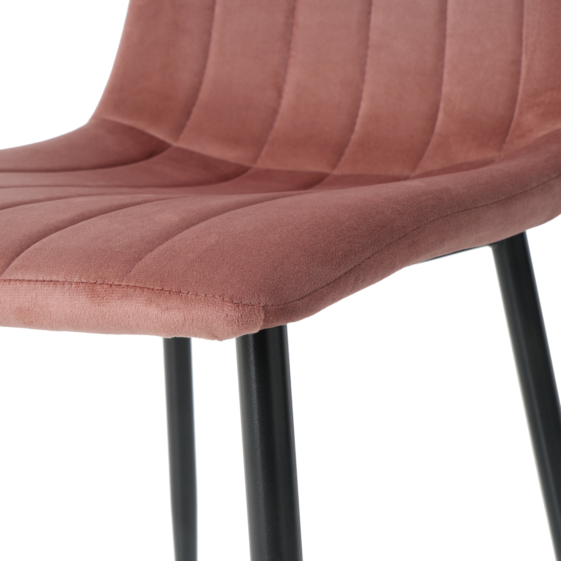 Interior Pink Velvet Dining Chair, Modern Kitchen Dining Chair With Cushion Back, Upholstered Side Chair With Black Coated Metal Legs, Family Kitchen Dining And Living Room Set Of 4 Metal Pink Velvet