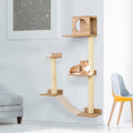 Pawhut Wall Mounted Multi Level Cat Tree Activity Tower With Sisal Covered Scratching Posts & An Interior Condo Area Yellow Pine