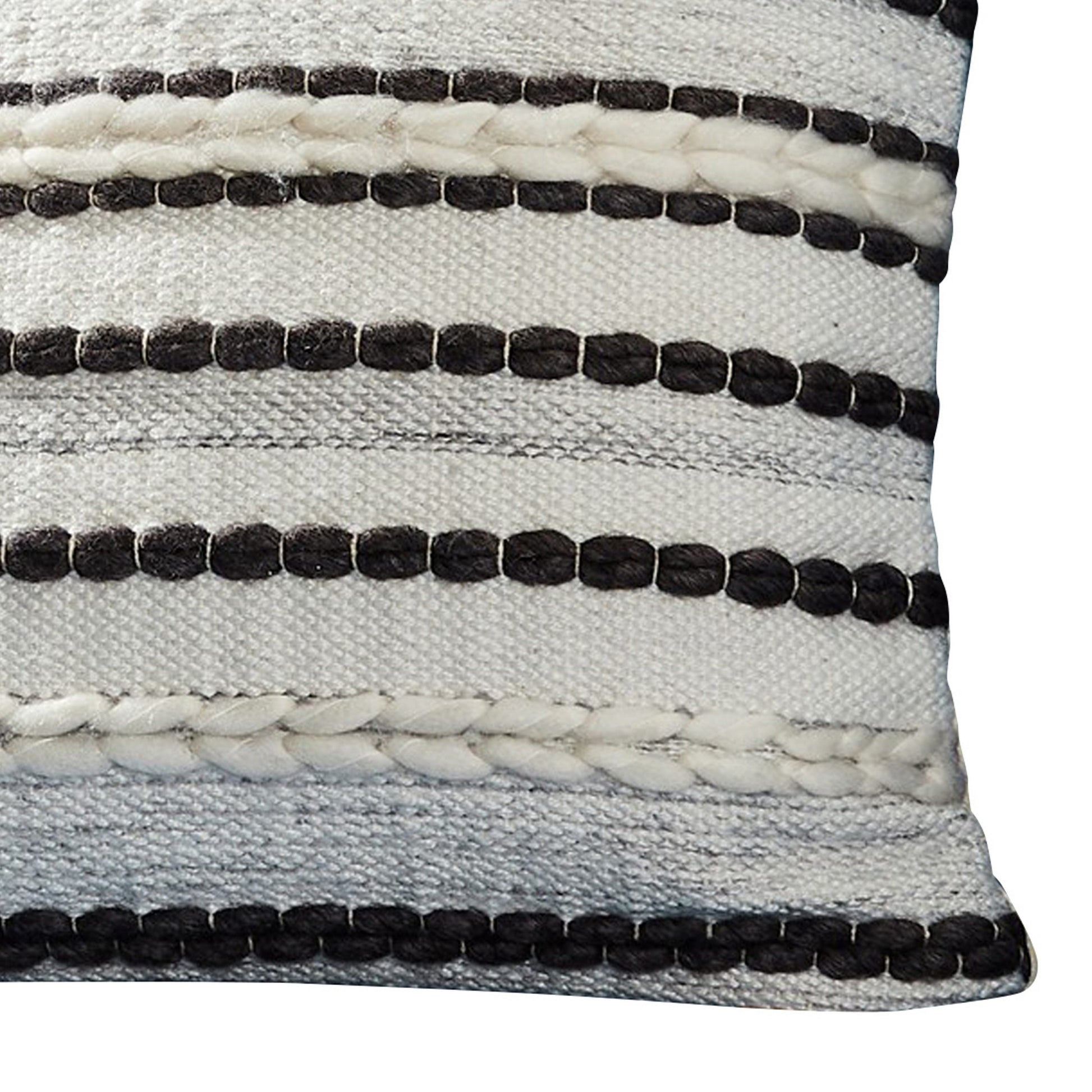 18 Inch Decorative Throw Pillow Cover, Black Lined Beading, Gray Fabric Grey Black Fabric