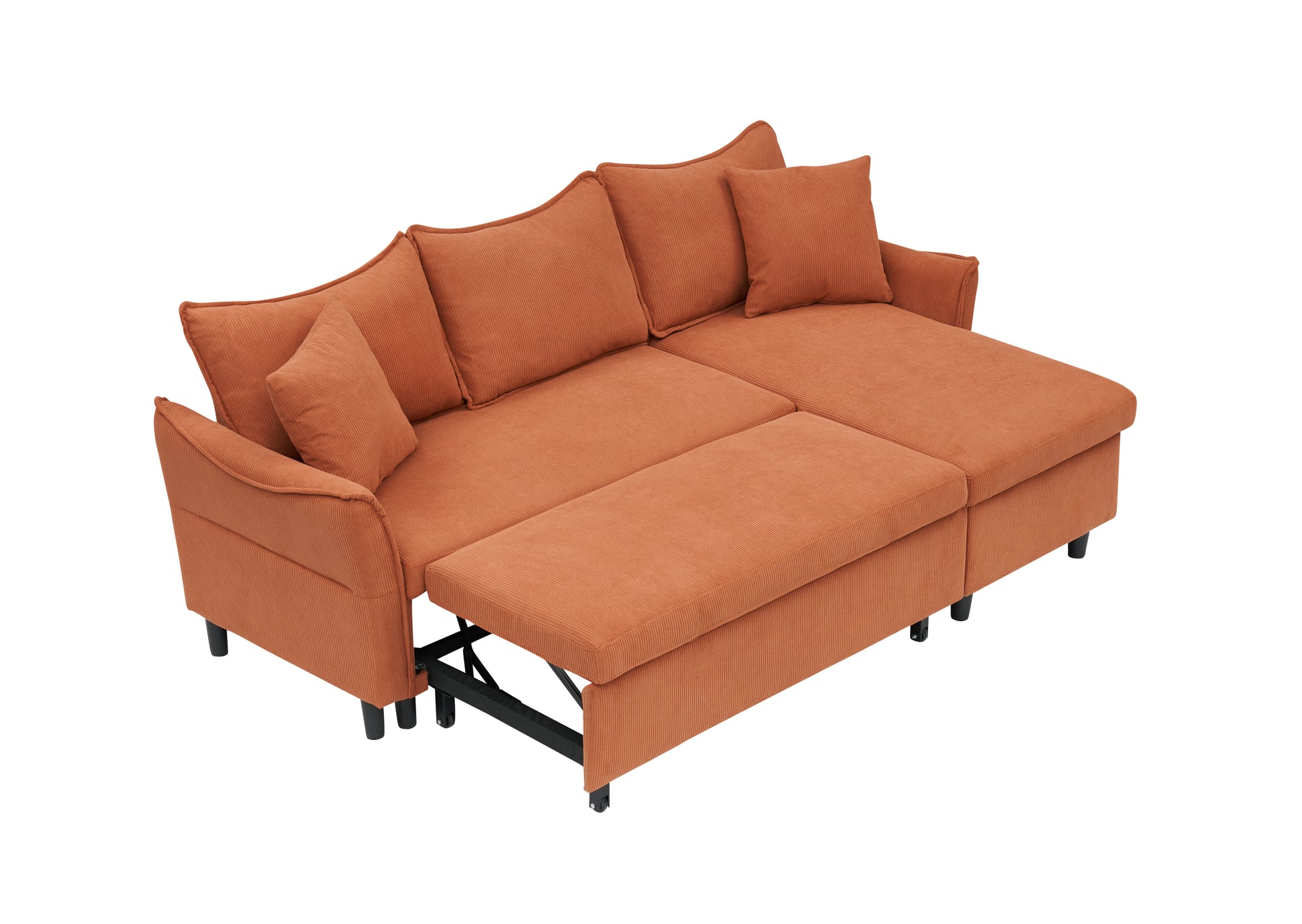 This 80 Inch Orange Corduroy L Shaped Sofa Comes With Two Small Throw Pillows That Can Be Converted Into A Sofa Bed For Storage Orange Corduroy 3 Seat